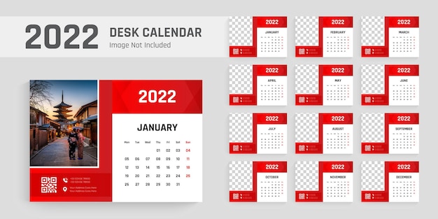Czerwony Kolor Nowoczesny Szablon Projektu Kalendarza Na Biurko 2022 Nowy Rok