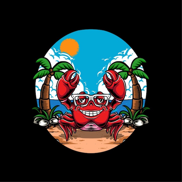 Czerwony krab na ilustracji na plaży