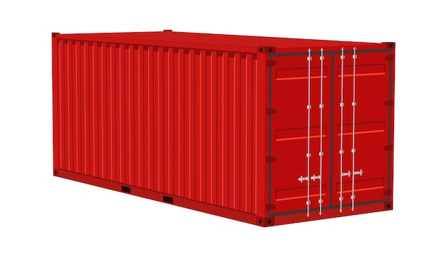 Czerwony ładunek kontener transport dostawa fracht realistyczny kąt widzenia metalowa skrzynka rozdzielcza międzynarodowy magazyn logistyczny obiekt wysyłka przemysł wektor 3d na białym ilustracji