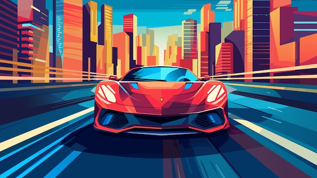 Plik wektorowy czerwony luksusowy samochód sportowy z dużą prędkością na drodze w centrum miasta ilustracja wektora motoryzacyjnego
