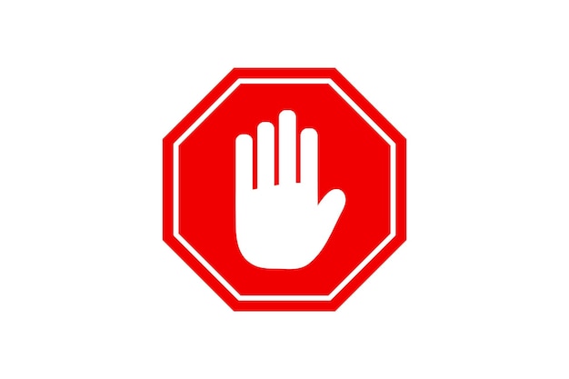 Czerwony ośmiokątny znak "stop" z ręką Symbol "stop" bez wejścia dla zakazanych działań
