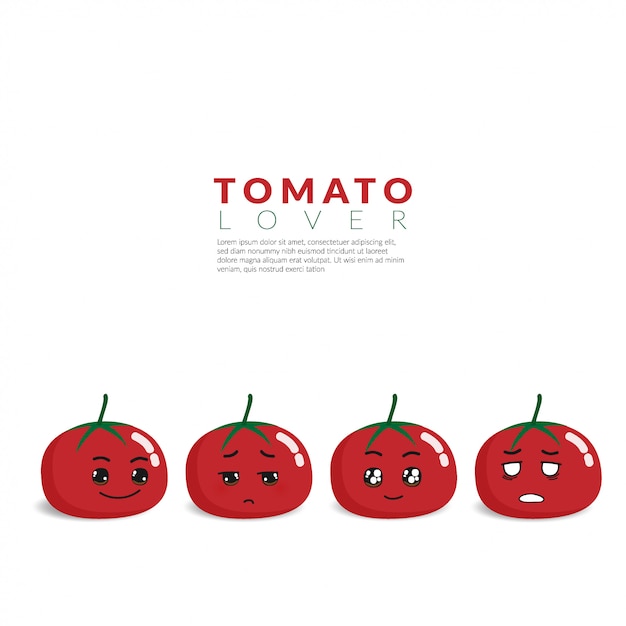 Czerwony Pomidor Z 4 Różnymi ślicznymi Twarzy Emocją