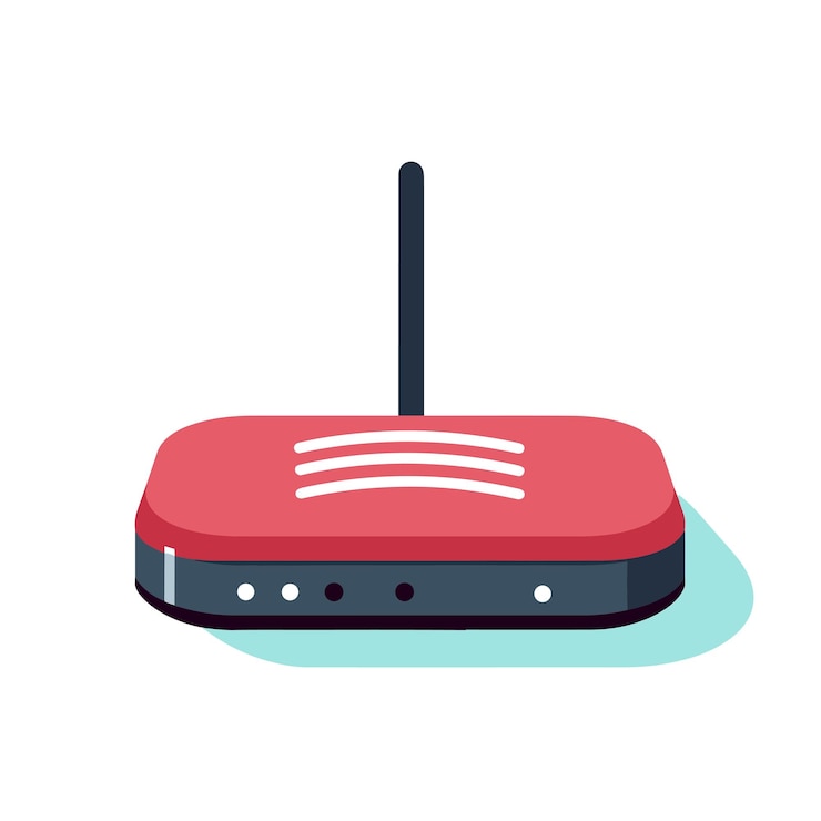 Wektor czerwony router siedzący na białej powierzchni