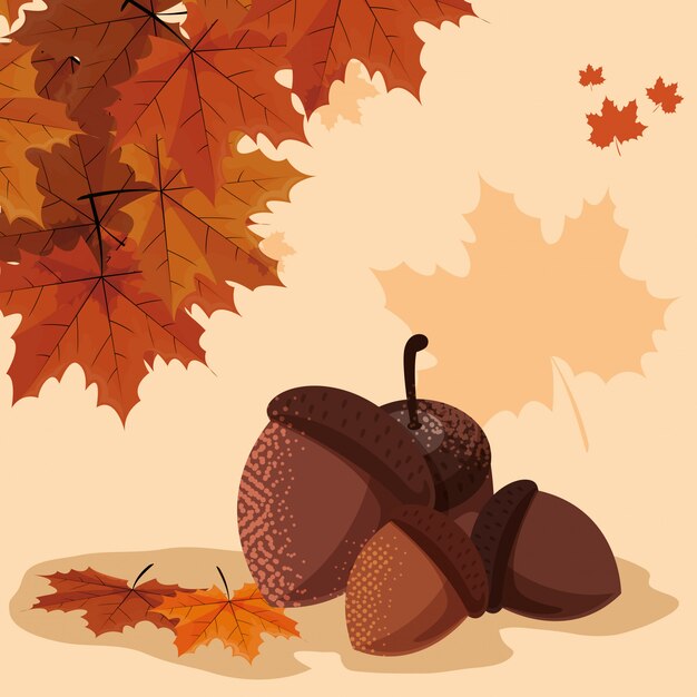 Plik wektorowy cześć jesieni ilustracja z dokrętkami i liśćmi
