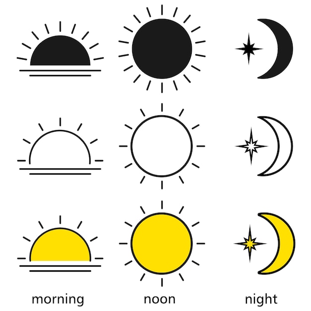 Części Dniaporannepopołudnie,zachód Słońca I Nocikony Do Edycji Ilustracji Wektorowych