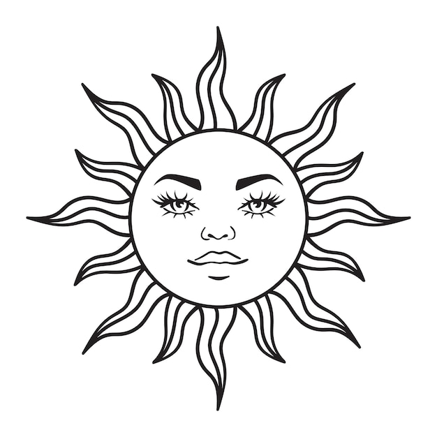 Czeska ilustracja, niebiański vintage design, słońce z twarzą