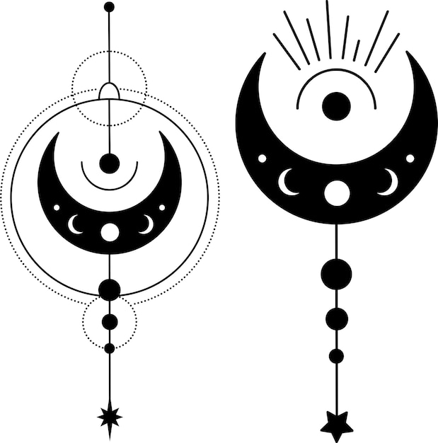 Plik wektorowy czeski półksiężyc z ilustracjami astrologii gwiazd i promieni. fazy księżyca svg vector clipart.