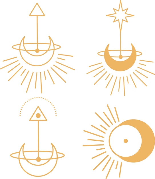 Plik wektorowy czeski półksiężyc z zestawem ilustracji astrologicznych gwiazd i promieni. fazy księżyca svg vector art