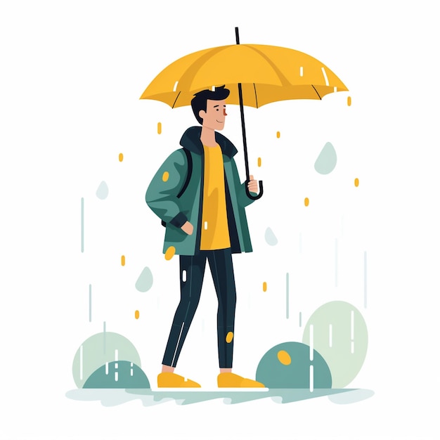Człowiek Deszcz Wektor Ilustracja Postać Kreskówki Deszczowa Osoba Pogoda Parasol Ulica Płaska