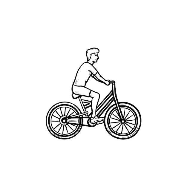 Człowiek, Jazda Na Rowerze Ręcznie Rysowane Konspektu Doodle Ikona. Koncepcja Aktywności Rowerowej I Fitness, Rekreacji I Podróży