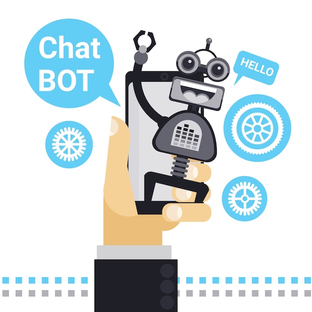 Człowiek Na Czacie Z Chat Bot On Cell Smart Phone