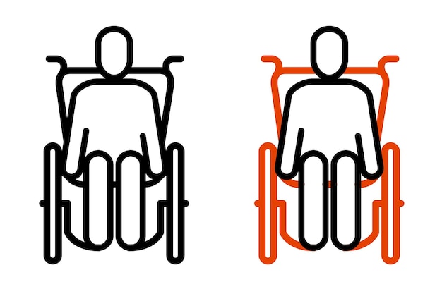 Plik wektorowy człowiek na wózku inwalidzkim widok z przodu niepełnosprawny wektor ikony prostej linii