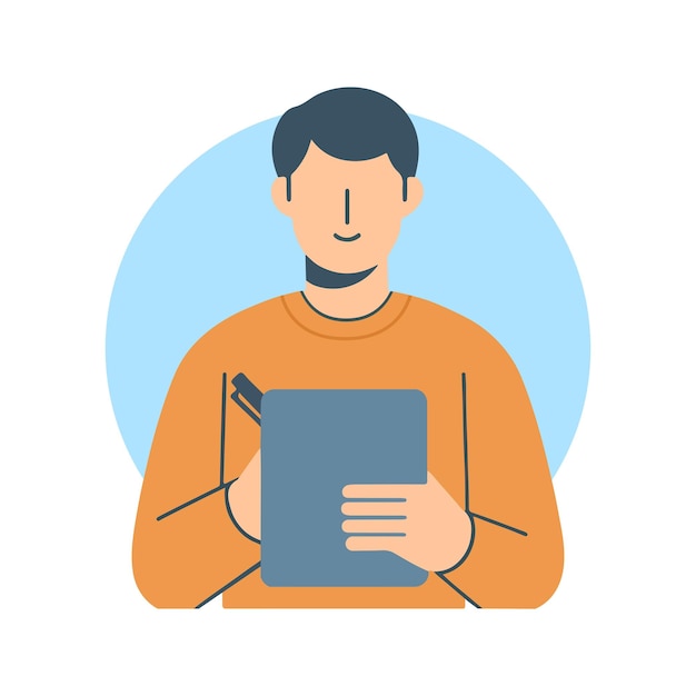 Człowiek szczęśliwy pracując z notebooka płaskiego projektu ilustracji wektorowej