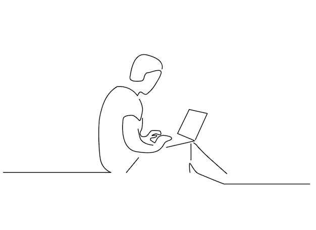 człowiek używa laptopa 2 ilustracja liniowa