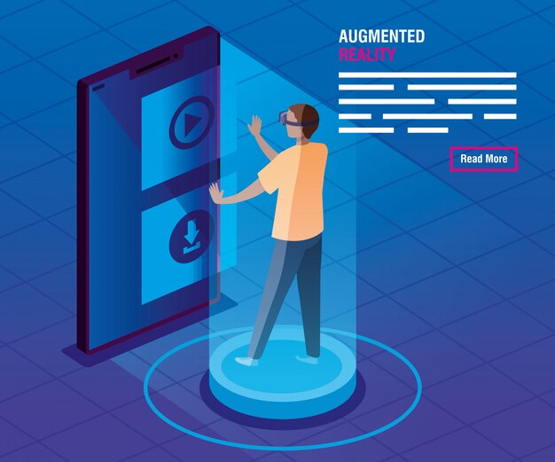 Człowiek W Okularach Rzeczywistości Powiększone I Smartphone