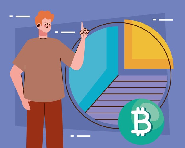 Człowiek z bitcoinem i statystykami