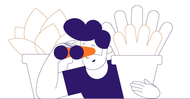 Człowiek z lornetką Ilustracja wektorowa w płaskim stylu liniowym
