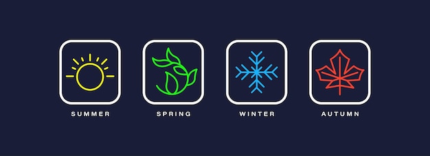 Czteroletnia Ilustracja Z Nowoczesną Zimową Wiosną, Latem I Jesienią Ikona Koncepcja Logo