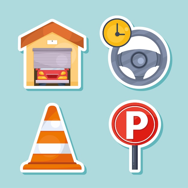 Plik wektorowy cztery ikony zestawu usług parkingowych