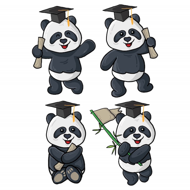 Cztery ilustracje dyplomowe panda