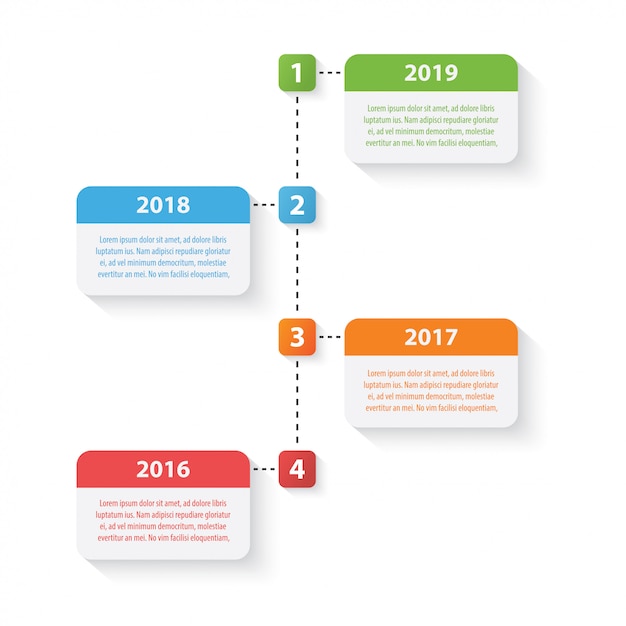 Plik wektorowy cztery kolorowy szablon projektu infografika osi czasu