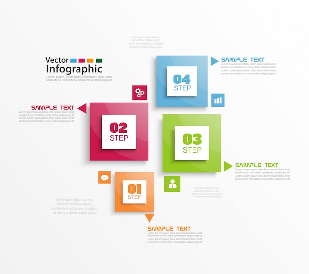 Cztery Kroki Infographic Z Kolorowymi Kwadratami