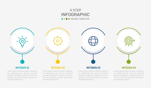 Cztery kroki projektowanie elementów infograficznych szablon wektorowy do prezentacji schemat procesu i prezentacje schemat przepływu pracy krok baner schemat przepływowy info ilustracja wektorowa graficzna