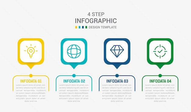 Cztery kroki projektowanie elementów infograficznych szablon wektorowy do prezentacji schemat procesu i prezentacje schemat przepływu pracy krok baner schemat przepływowy info ilustracja wektorowa graficzna