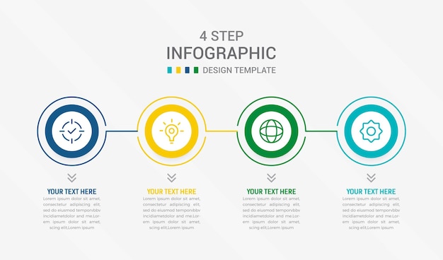 Cztery kroki projektowanie elementów infograficznych szablon wektorowy do prezentacji schemat procesu i prezentacje schemat przepływu pracy krok baner schemat przepływowy info ilustracja wektorowa graficzna