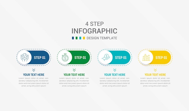Cztery kroki projektowanie elementów infograficznych szablon wektorowy do prezentacji schemat procesu i prezentacje schemat przepływu pracy krok baner schemat przepływowy info ilustracja wektorowa graficzna