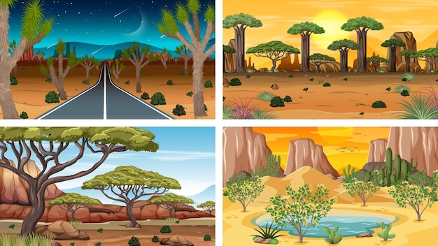 Plik wektorowy cztery różne horyzontalne sceny natury