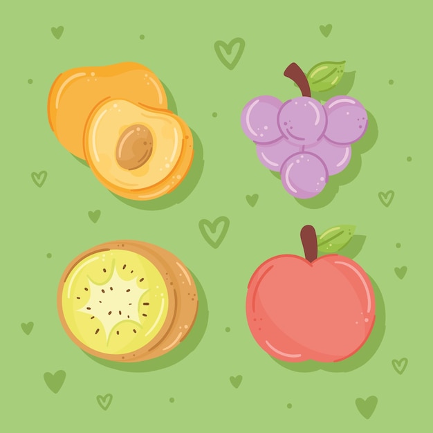 Plik wektorowy cztery świeże owoce zdrowej żywności