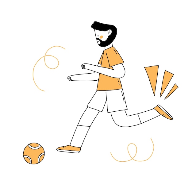 Czy Sport Doodle Płaskie Ręcznie Rysowane Ilustracja Kontur Prosta Linia Wektor Projekt Postaci Piłki Nożnej