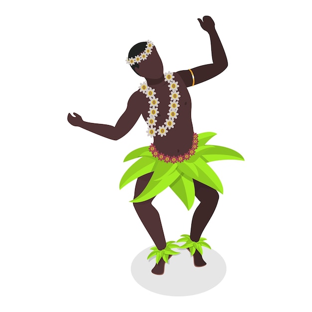 Plik wektorowy d izometryczny płaski zestaw wektorów tancerzy hawajskich postaci w polinezyjskim stroju