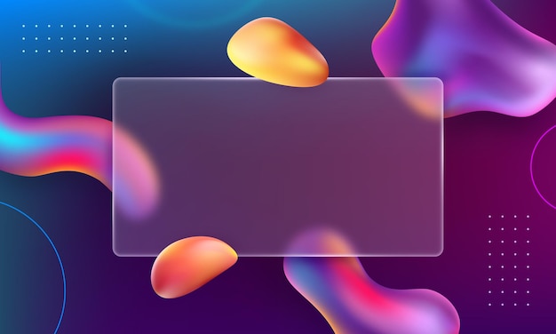 D kreatywny gradient glassmorphism projekt tła z przezroczystą szklaną ramą z kolorowymi