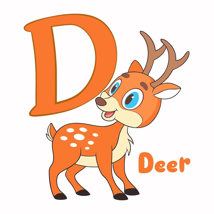 Wektor d to deer cute illustration for preschool learning with letter d design (słodka ilustracja dla dzieci w wieku przedszkolnym z literą d)