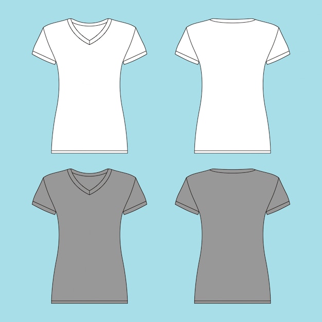 Plik wektorowy damska koszulka z dekoltem w szpic w dwóch różnych kolorach