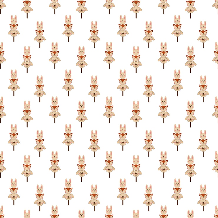 Wektor dango pattern13 śliczny bezszwowy wzór z japońskim słodkim w postaci zwierzęcych twarzy doodle kolor kreskówki ilustracja