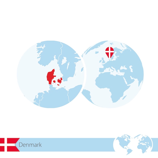 Dania Na świecie Z Flagą I Regionalną Mapą Danii. Ilustracja Wektorowa.