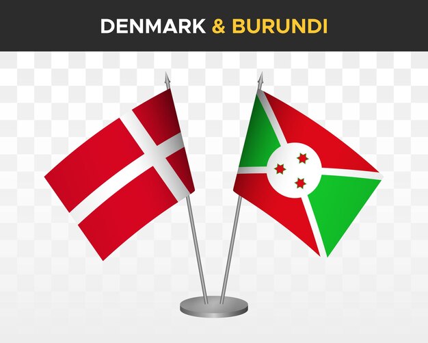 Dania Vs Burundi Flagi Na Biurko Makieta Na Białym Tle Ilustracja Wektorowa 3d Duńska Flaga Stołu