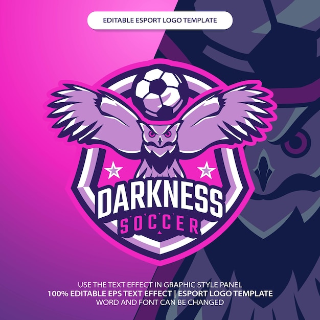 Plik wektorowy darkness soccer owl team mascot emblem badge esport logo projekt gry