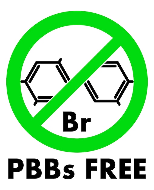 Darmowe Ikony Pbb. Cząsteczka Chemiczna Polibromowanych Bifenyli I Litery Br (symbol Chemiczny Bromu) W Zielonym Kółku Przekreślonym, Z Tekstem Pod.