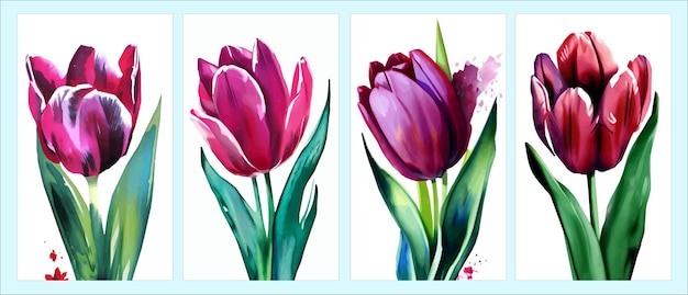 Darmowe Tło Wektor Z Tulipanami Ręcznie Rysowane Ilustracji Szczęśliwy Dzień Matki Wiosna Wakacje Szablon Projektu Z Różowym Tulipanem ładny Zestaw Wielkanocny Z Kwiatami Króliczka
