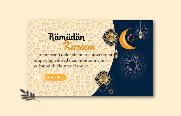 Plik wektorowy darmowy wektor realistyczny ramadan poziomy transparent szablon