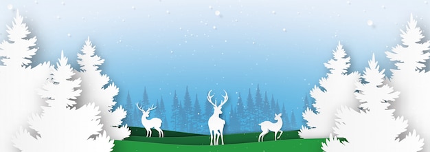 Deers rodzina w dzikim zima sezonu krajobrazie i wesoło bożych narodzeń pojęciu.
