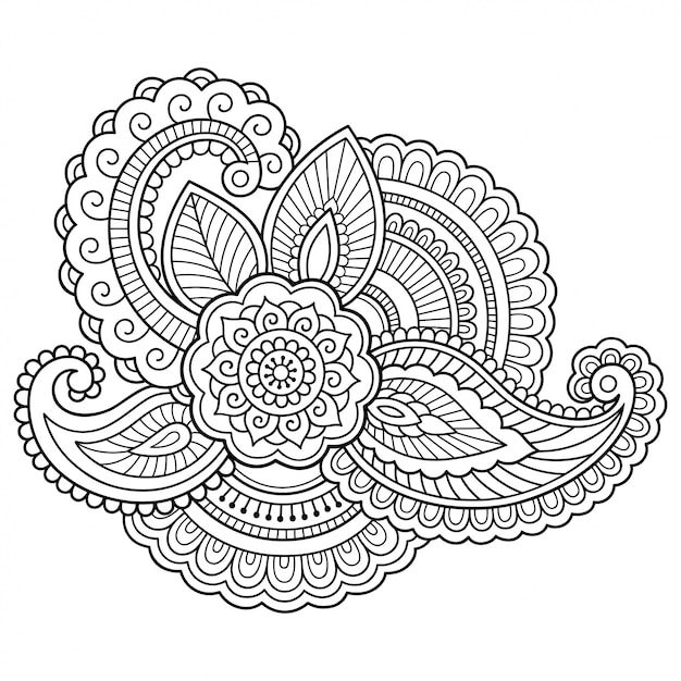 Dekoracja Kwiatowa Mehndi W Etnicznym Orientalnym Stylu Indyjskim. Doodle Ornament. Ilustracja Kontur Rysować Ręka.