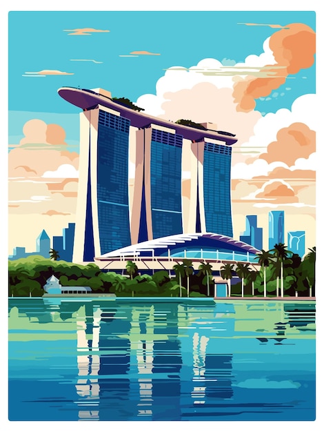 Plik wektorowy dekoracja marina bay sands singapur vintage travel poster souvenir postcard portrait painting wpa