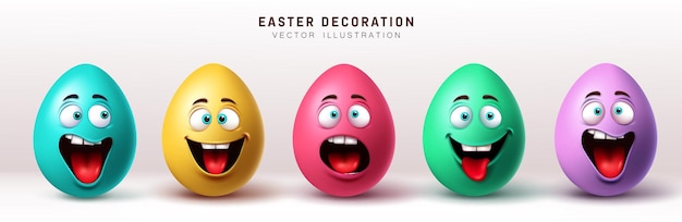 Plik wektorowy dekoracja postaci z uśmiechniętymi szczęśliwymi jajkami wielkanocnymi