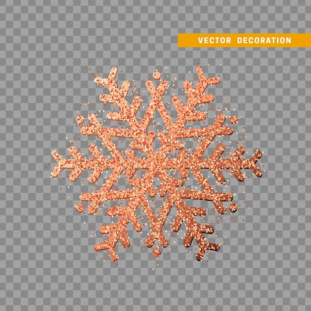 Dekoracja świąteczna, Czerwony Płatek śniegu Pokryty Jasnym Brokatem, Na Przezroczystym Tle. Boże Narodzenie Ozdoba Brązowy śnieg Z Jasnymi Błyskami. Ilustracja Wektorowa