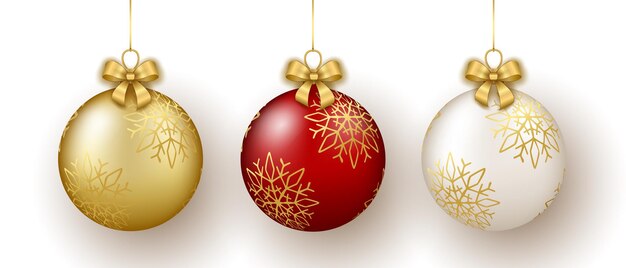 Dekoracje Na Boże Narodzenie I Nowy Rok Zestaw Złotych Białych I Czerwonych Szklanych Kulek Ozdobnych Płatka śniegu Na Wstążce
